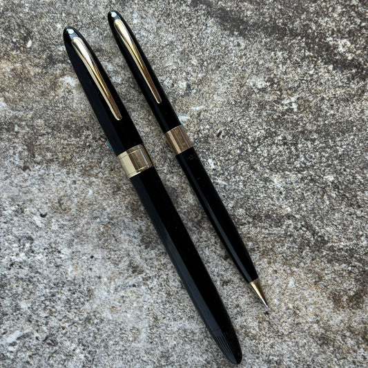 Sheaffer Snorkel Valiant Pen/Pencil Set, Black with Gold Plated Trim
