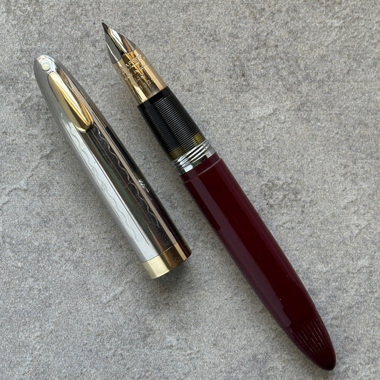 Sheaffer Sentinel Tuckaway, Restored Touchdown Filler, Two-tone Nib, Burgundy