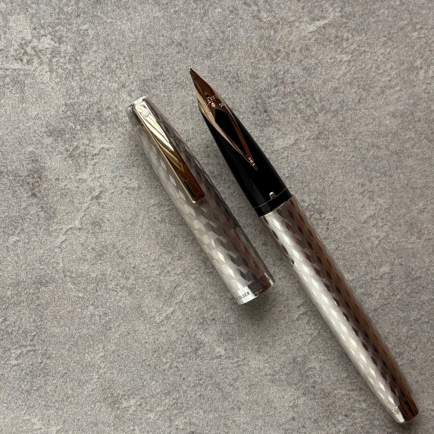 Sheaffer Marquetry Silver Imperial, NOS, 14K Inlaid Medium Nib