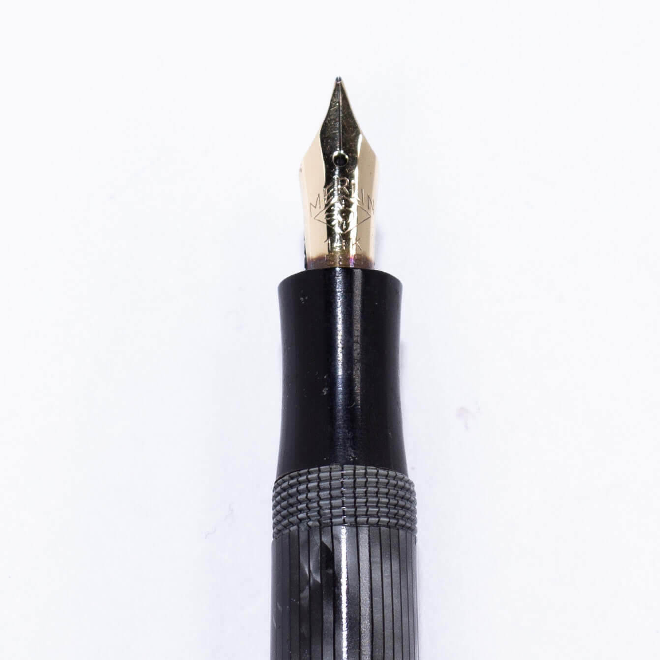 Merlin 33 Fountain Pen, Grey Pearl, Gold Trim 14K Merlin Nib, Flexible, Button Filler with New Sac Installed Ozark Pen Shop