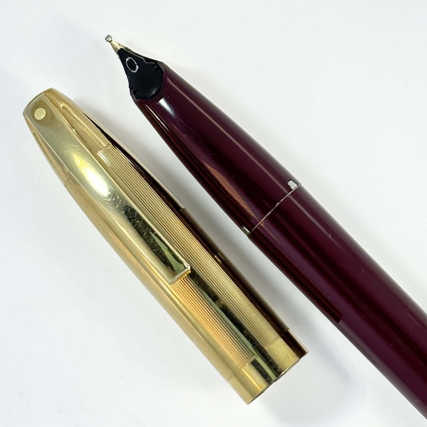 Sheaffer PFM V, Fully Restored in Burgundy with Gold Filled Cap and 14K Inlaid Smooth Broad Nib Ozark Pen Shop