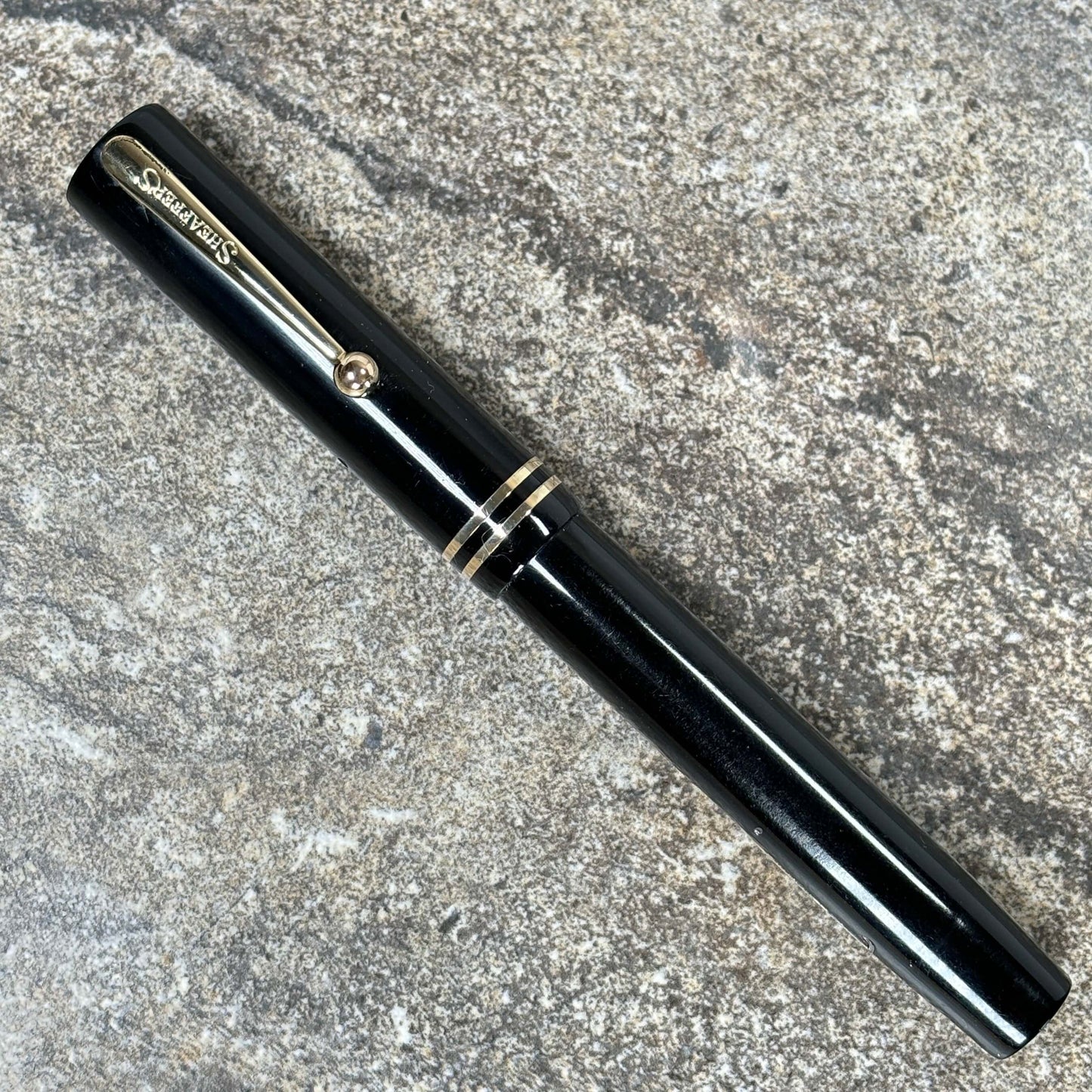 Sheaffer Flat Top Lifetime Fountain Pen, Oversized Black with a Large Lifetime 14K Medium Nib and Gold filled Trim Ozark Pen Shop