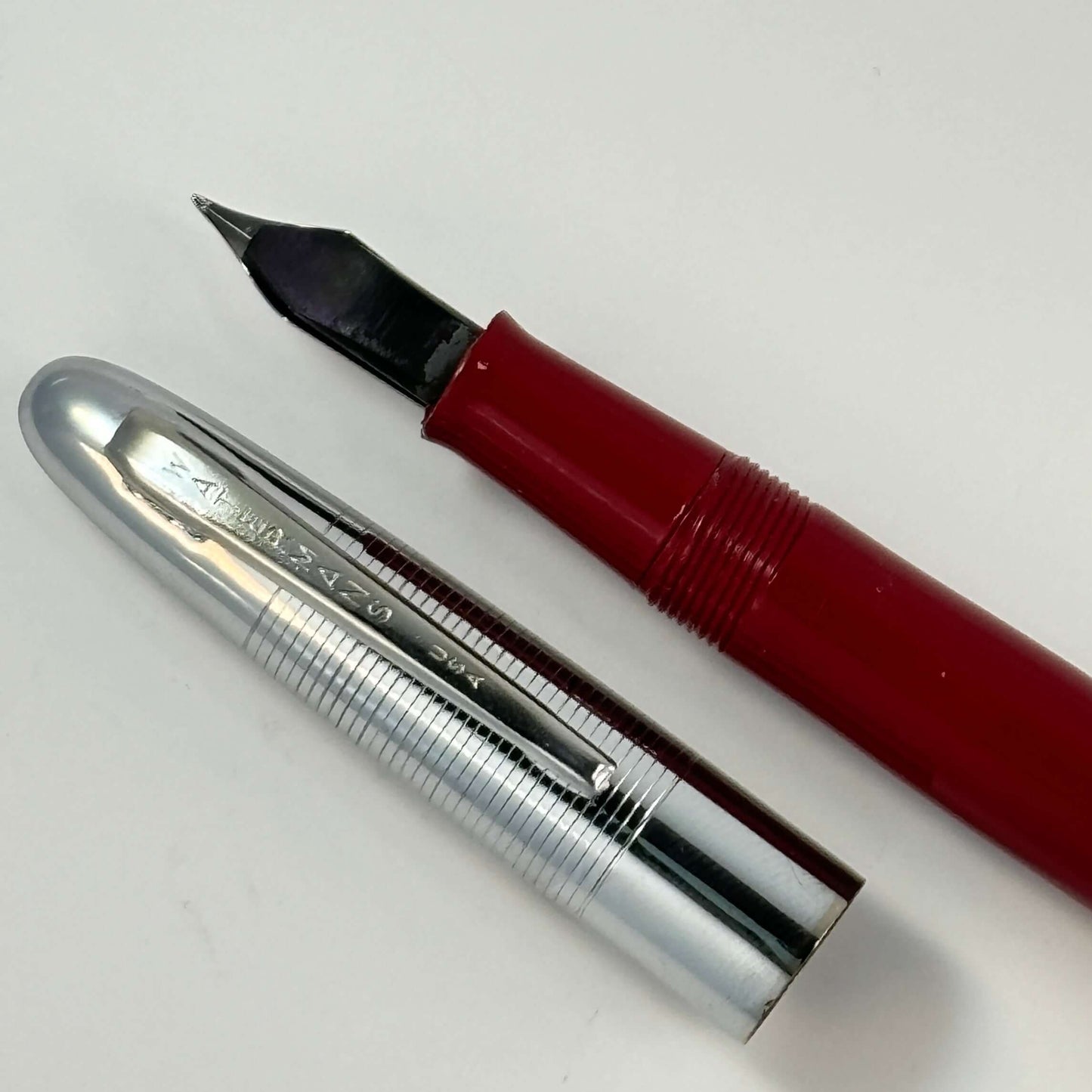 Waterman Skywriter, restored Lever Filler, Red with Chrome Cap, Steel nib, Made in USA Ozark Pen Shop