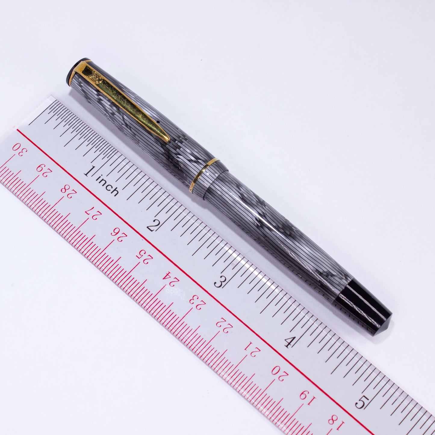 Merlin 33 Fountain Pen, Grey Pearl, Gold Trim 14K Merlin Nib, Flexible, Button Filler with New Sac Installed Ozark Pen Shop