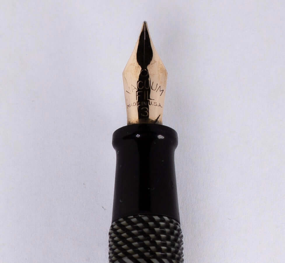 Vacuum-Fil Fountain Pen (Sheaffer Sub Brand), Black and Grey Spiral Finish, Twist Filler, Flexy 12K Gold nib Ozark Pen Shop