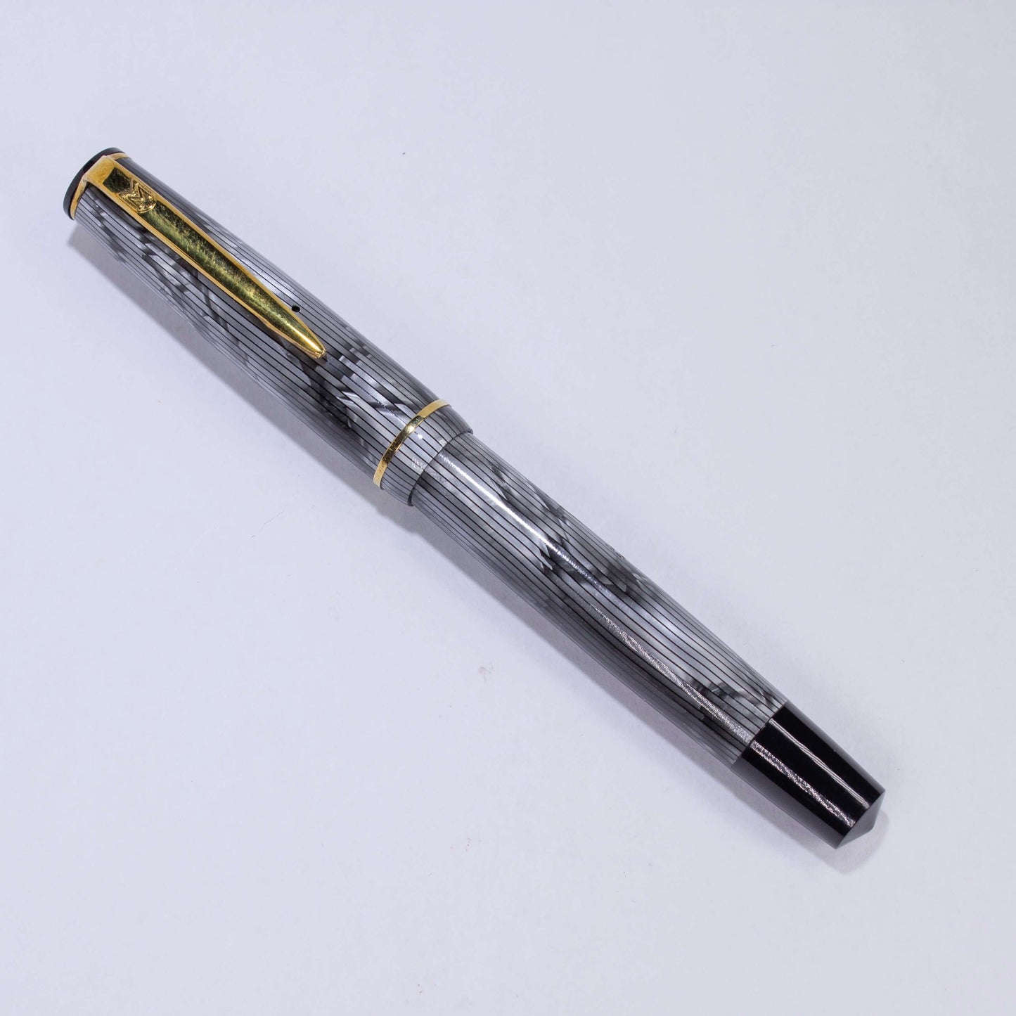 Merlin 33 Fountain Pen, Grey Pearl, Gold Trim 14K Merlin Nib, Flexible, Button Filler with New Sac Installed Ozark Pen Shop