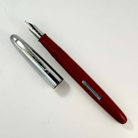 Waterman Skywriter, restored Lever Filler, Red with Chrome Cap, Steel nib, Made in USA Ozark Pen Shop