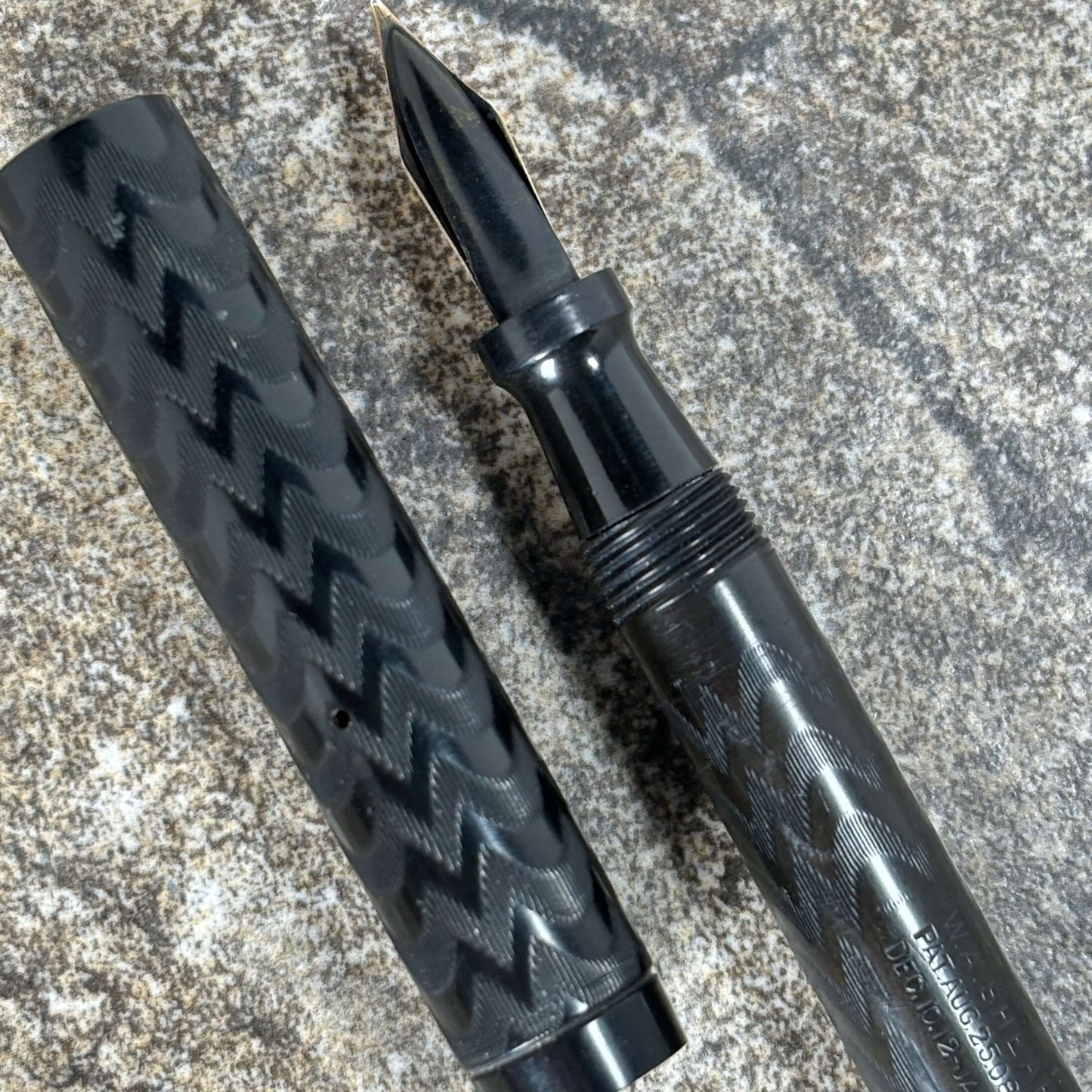 Sheaffer Black Chased Hard Rubber Clipless, 2 Self filler nib, fine. Ozark Pen Shop