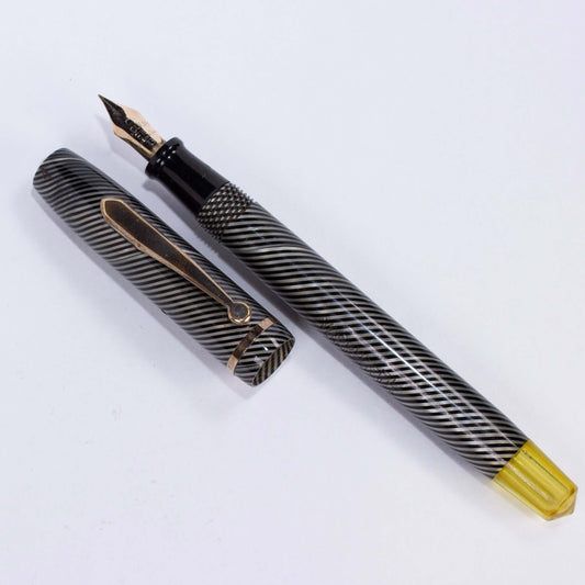 Vacuum-Fil Fountain Pen (Sheaffer Sub Brand), Black and Grey Spiral Finish, Twist Filler, Flexy 12K Gold nib Ozark Pen Shop