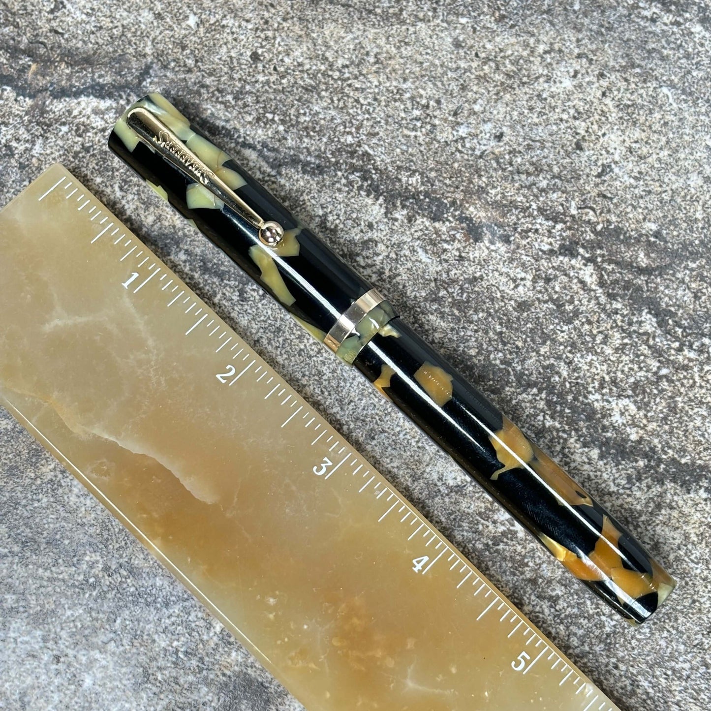 Sheaffer Flat Top Lifetime Fountain Pen, Oversized Black and Pearl with a Large Lifetime 14K Med. Nib and Gold filled Trim Ozark Pen Shop