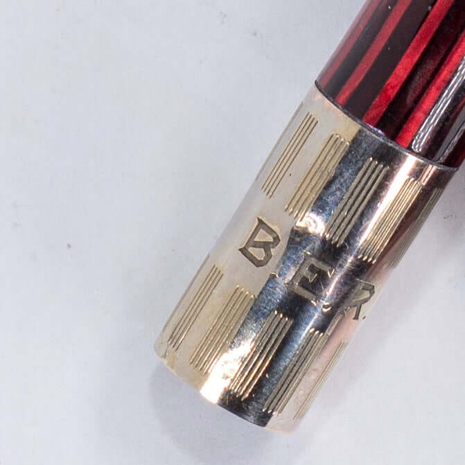 Sheaffer Triumph Vacuum-Fil Plunger Filler, Extra Wide Cap Band. Carmine Red with gold fill trim, Medium 14K Two Tone Triumph Nib; Restored Vintage Vac-Fil Fountain Pen Ozark Pen Shop