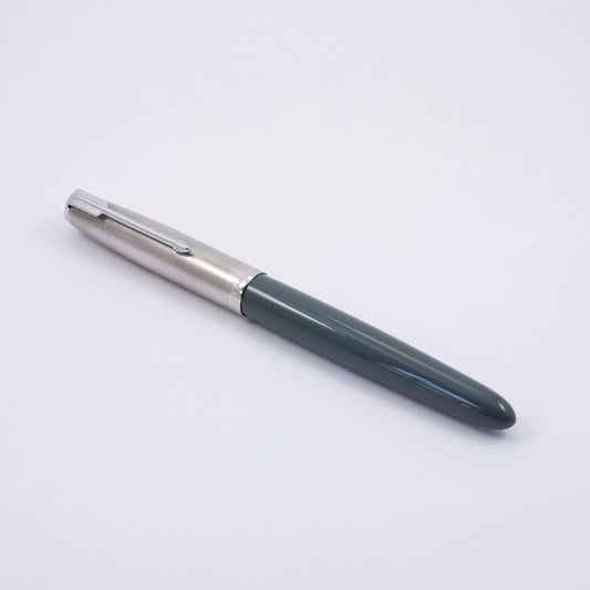 Parker 51 Aerometric, Navy Gray, Lustraloy Cap with Arrow Clip, "Press 6 Times" Filler, Fine 14K gold nib Parker 51 Fountain Pen Ozark Pen Shop