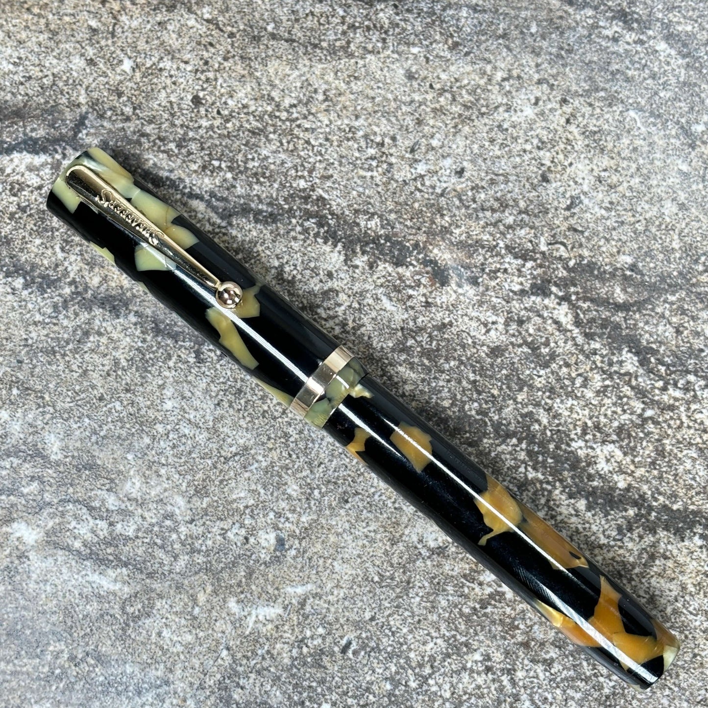 Sheaffer Flat Top Lifetime Fountain Pen, Oversized Black and Pearl with a Large Lifetime 14K Med. Nib and Gold filled Trim Ozark Pen Shop