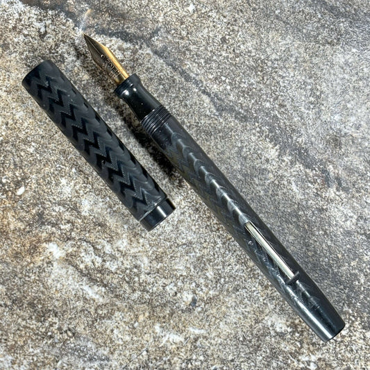 Sheaffer Black Chased Hard Rubber Clipless, 2 Self filler nib, fine. Ozark Pen Shop