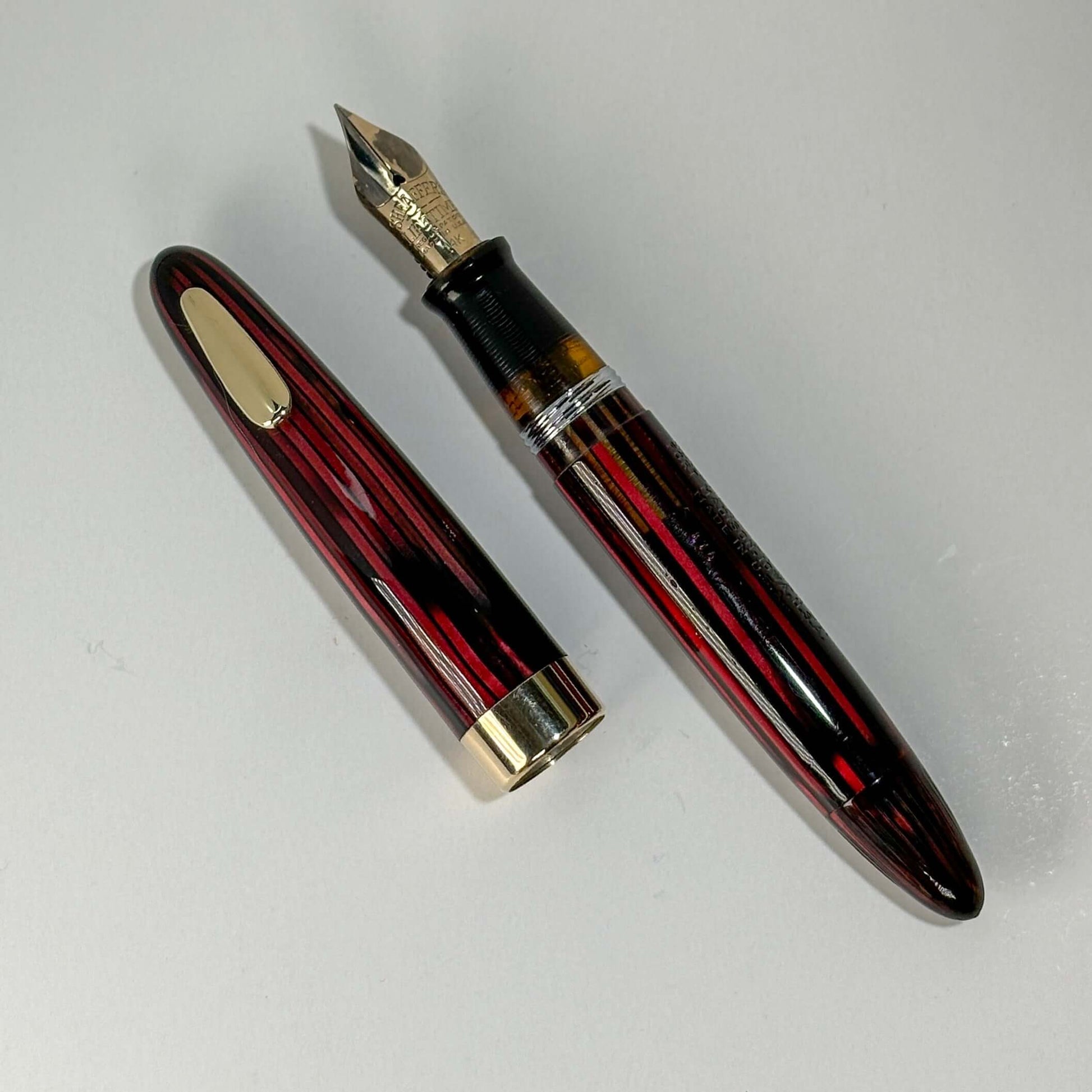 1940s Sheaffer Tuckaway Restored Vac-Fil, Carmine Red  Ozark Pen Shop