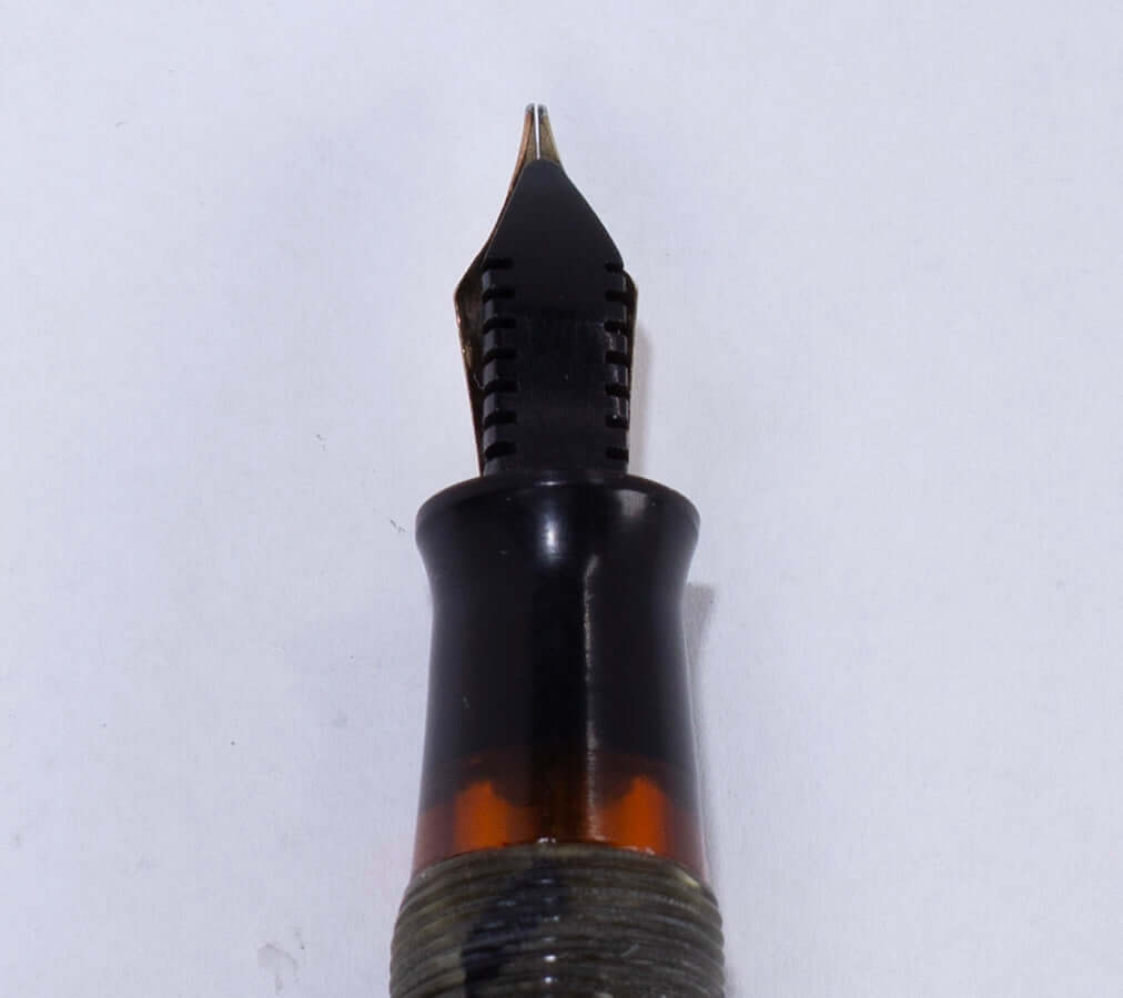Parker Challenger Fountain Pen, Grey Marbled, Nickel Plated Clip and Cap Band, Button Filler, 14K Gold Nib Ozark Pen Shop