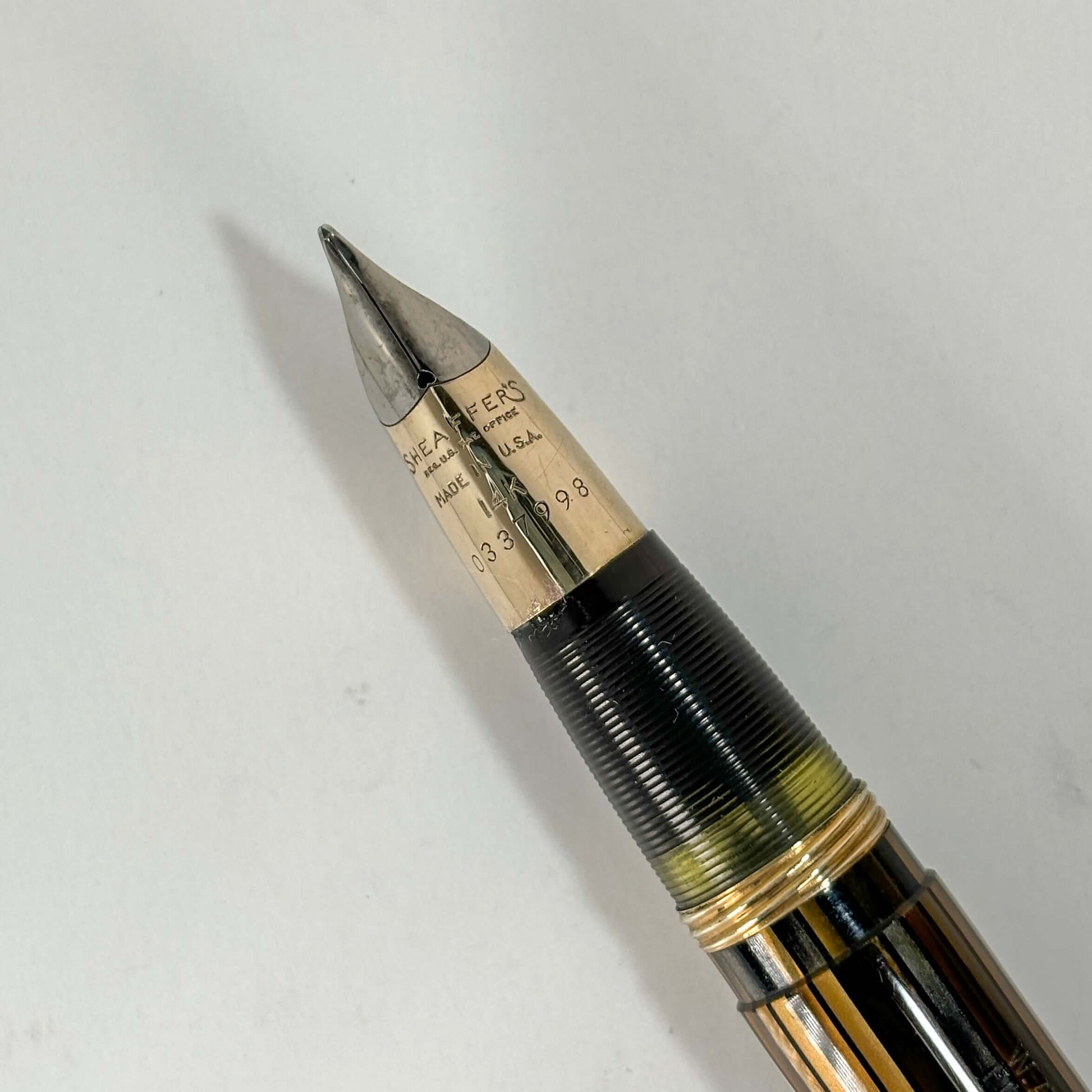 Sheaffer Triumph Lifetime Fountain Pen, Golden Brown with Large Gold-Filled Cap Band, Restored Vac-Fil, Two-tone 14K Medium Nib  Ozark Pen Shop