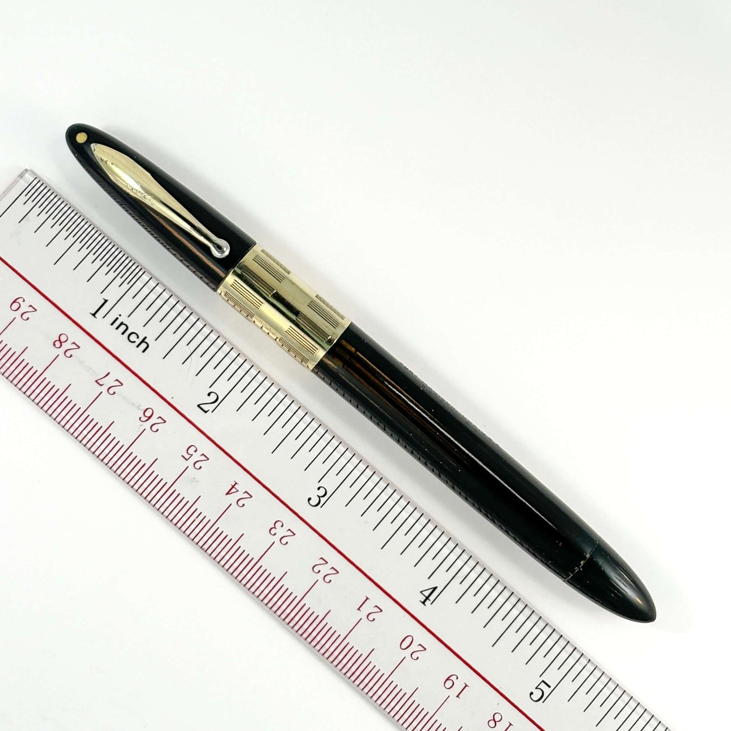 Black Sheaffer Triumph Vacuum-fil, Extra-wide cap Band with Gold-filled trim. Fine Two-tone Nib  Ozark Pen Shop