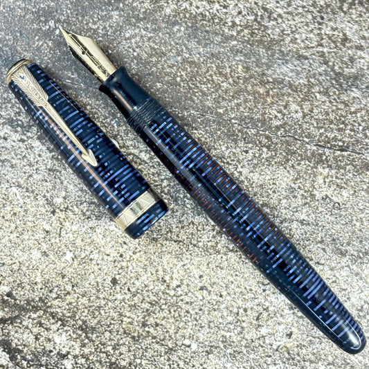Parker Vacumatic DeButante, Azure Blue, Blue Diamond Split Arrow Clip, 14K Med-Fine Parker Nib Ozark Pen Shop