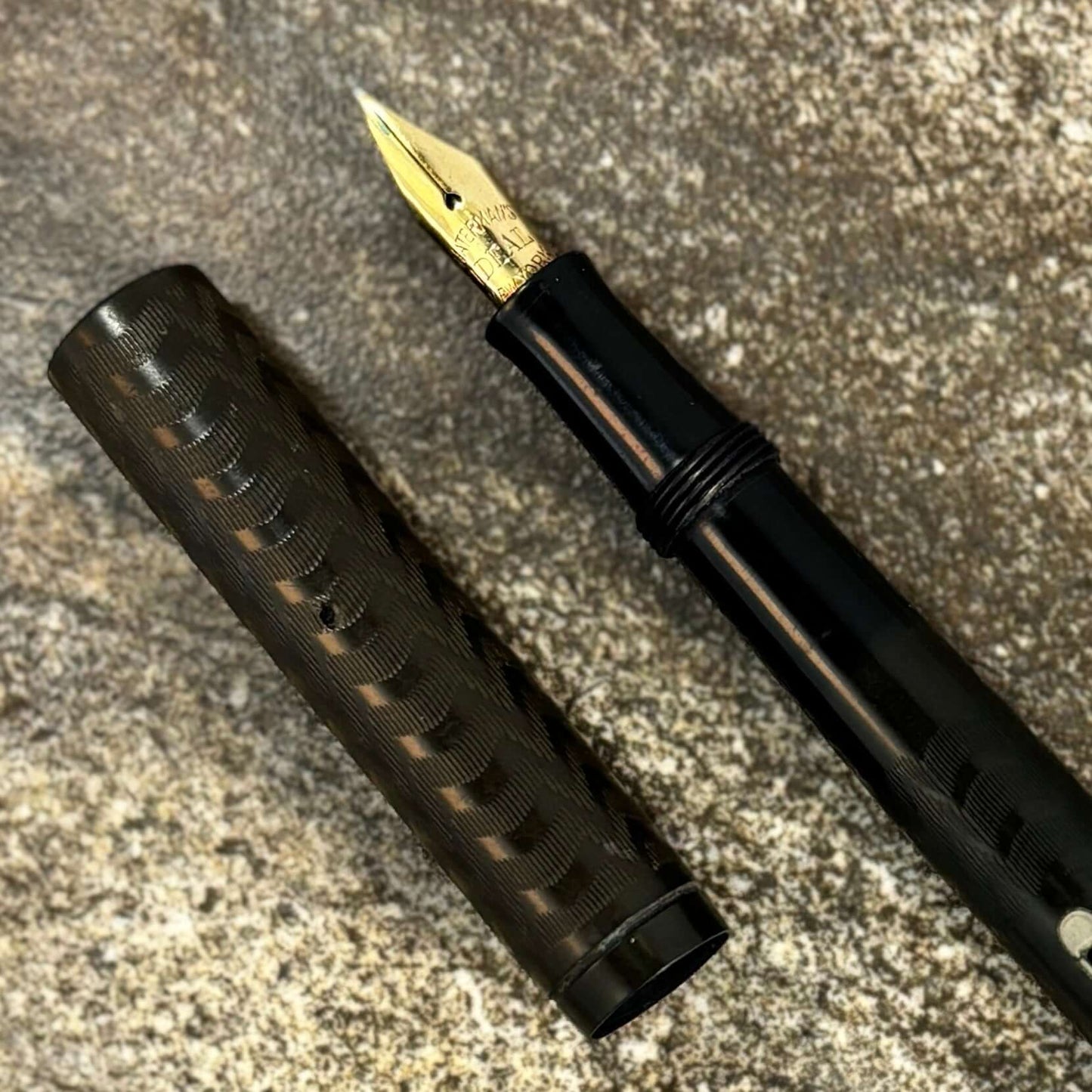 Waterman 12 PSF, Early Lever Filler; Restored. Black Chased Hard Rubber, 14K Waterman Nib - Flexible Ozark Pen Shop