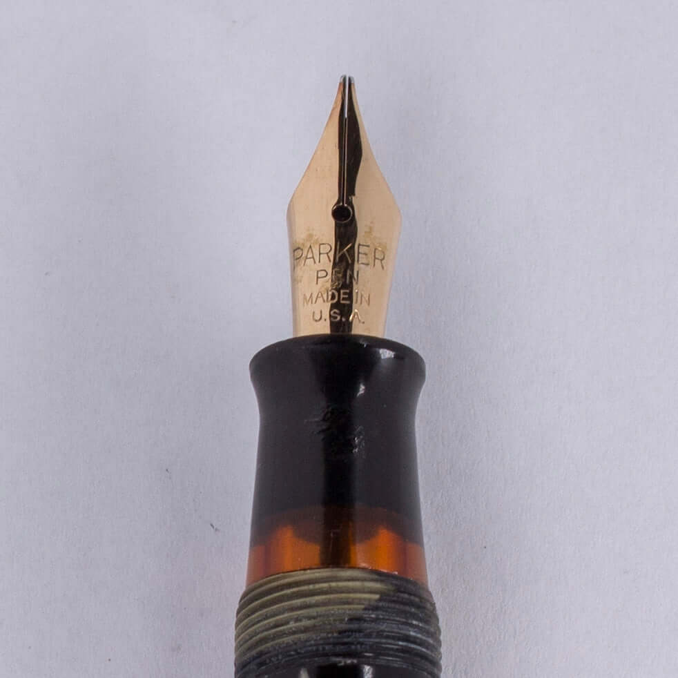 Parker Challenger Fountain Pen, Grey Marbled, Nickel Plated Clip and Cap Band, Button Filler, 14K Gold Nib Ozark Pen Shop