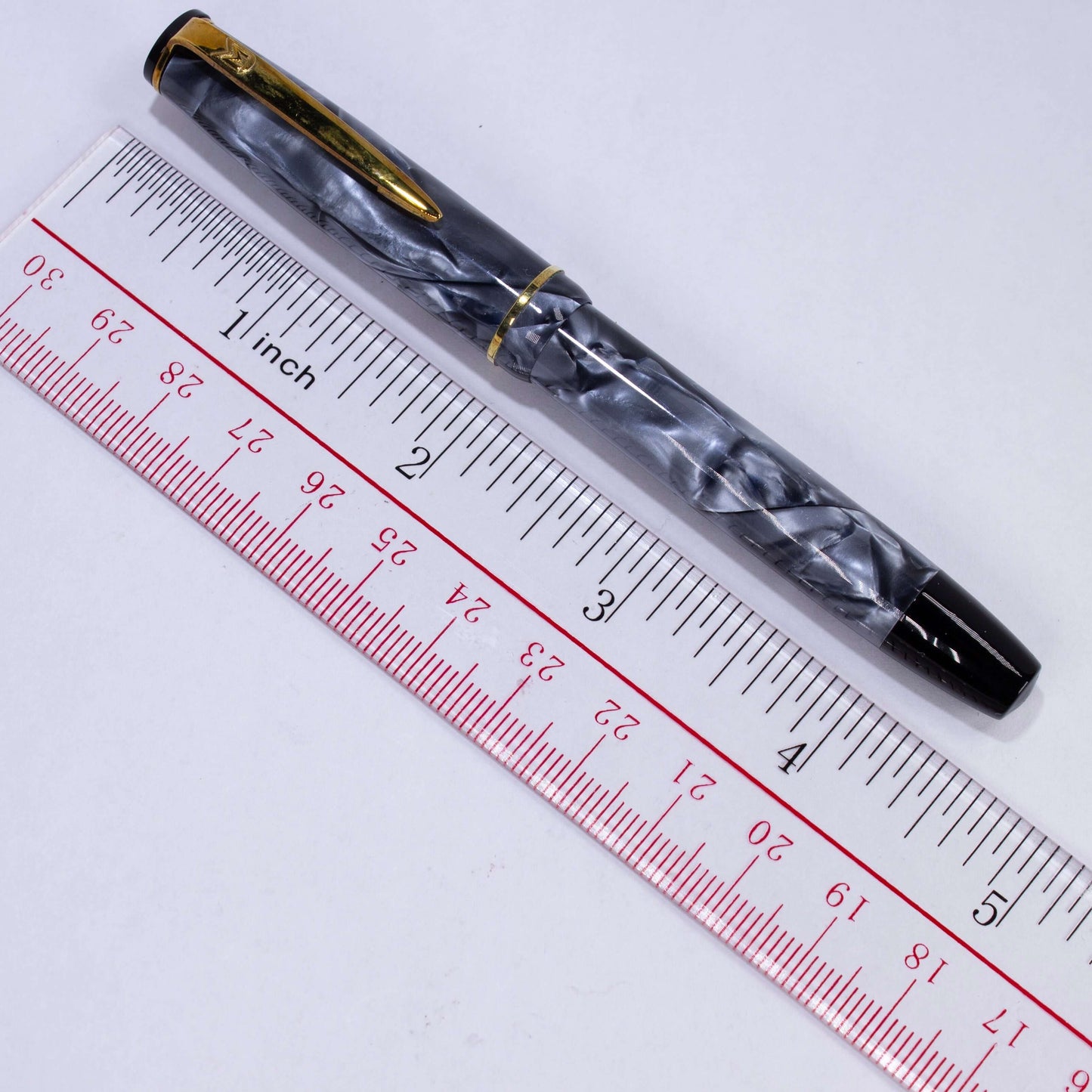 Merlin 33 Fountain Pen, Blue Marble, Gold Trim 14K Merlin Nib, Flexible, Button Filler with New Sac Installed Ozark Pen Shop