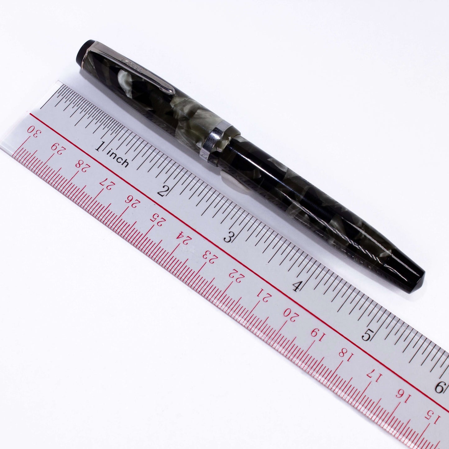 Parker Challenger Fountain Pen, Grey Marbled, Nickel Plated Clip and Cap Band, Button Filler, 14K Gold Nib Ozark Pen Shop