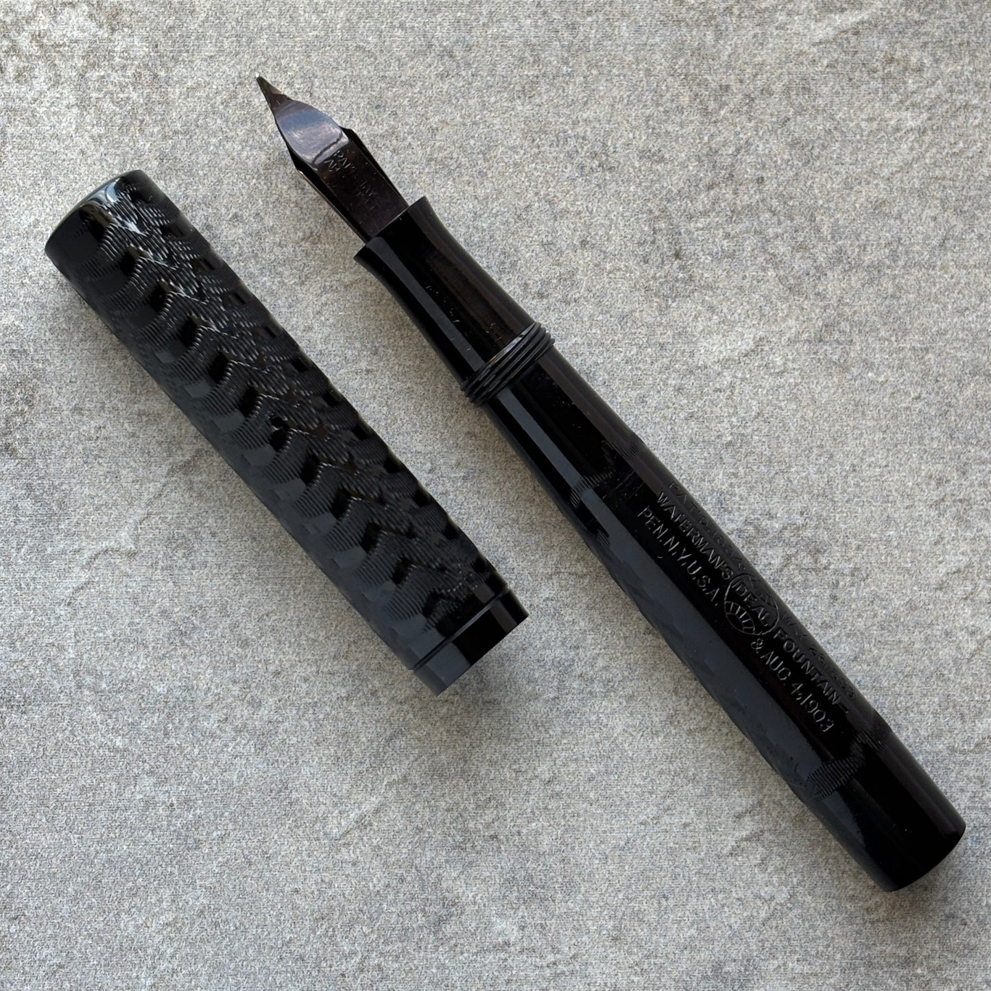 Waterman 14 V PSF Lever-Filler, Black Chased Hard Rubber Fountain Pen