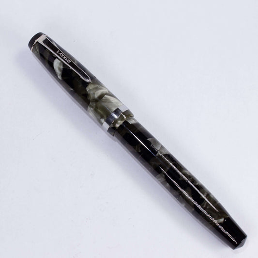 Parker Challenger Fountain Pen, Grey Marbled, Nickel Plated Clip and Cap Band, Button Filler, 14K Gold Nib Ozark Pen Shop