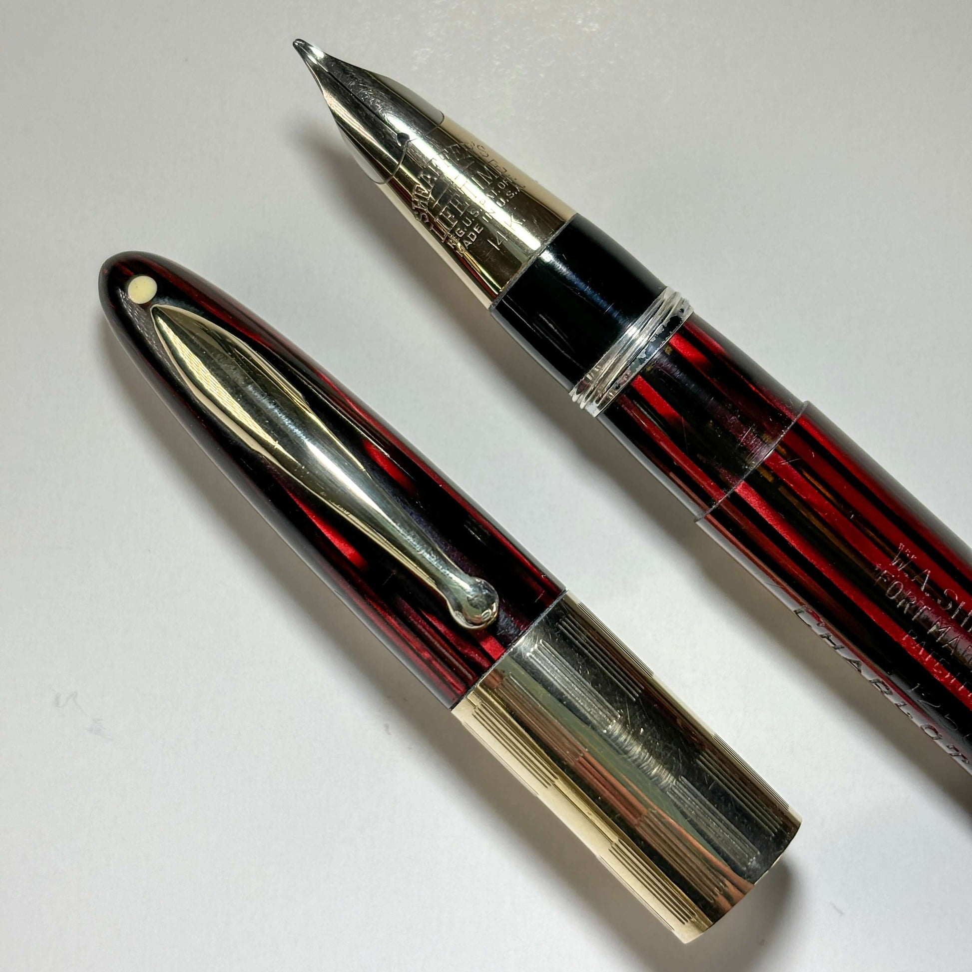 1940s Sheaffer Triumph Vacuum-fil, Extra-wide cap Band,Medium Two-tone Nib  Ozark Pen Shop