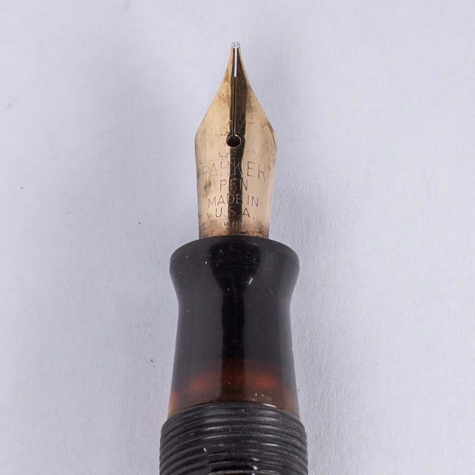 Parker Challenger Fountain Pen, Green Marbled, Gold Filled Clip and three Cap Bands, Button Filler, 14K Gold Nib Ozark Pen Shop