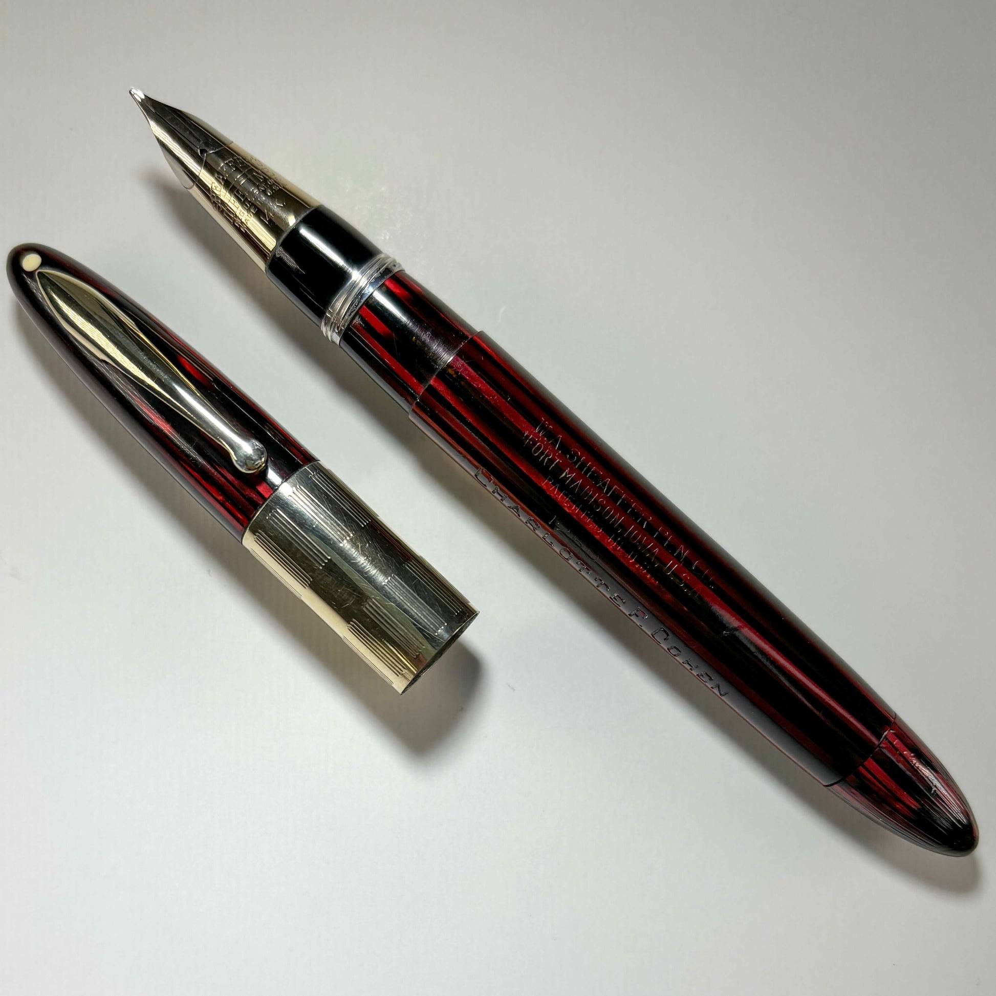 1940s Sheaffer Triumph Vacuum-fil, Extra-wide cap Band,Medium Two-tone Nib  Ozark Pen Shop