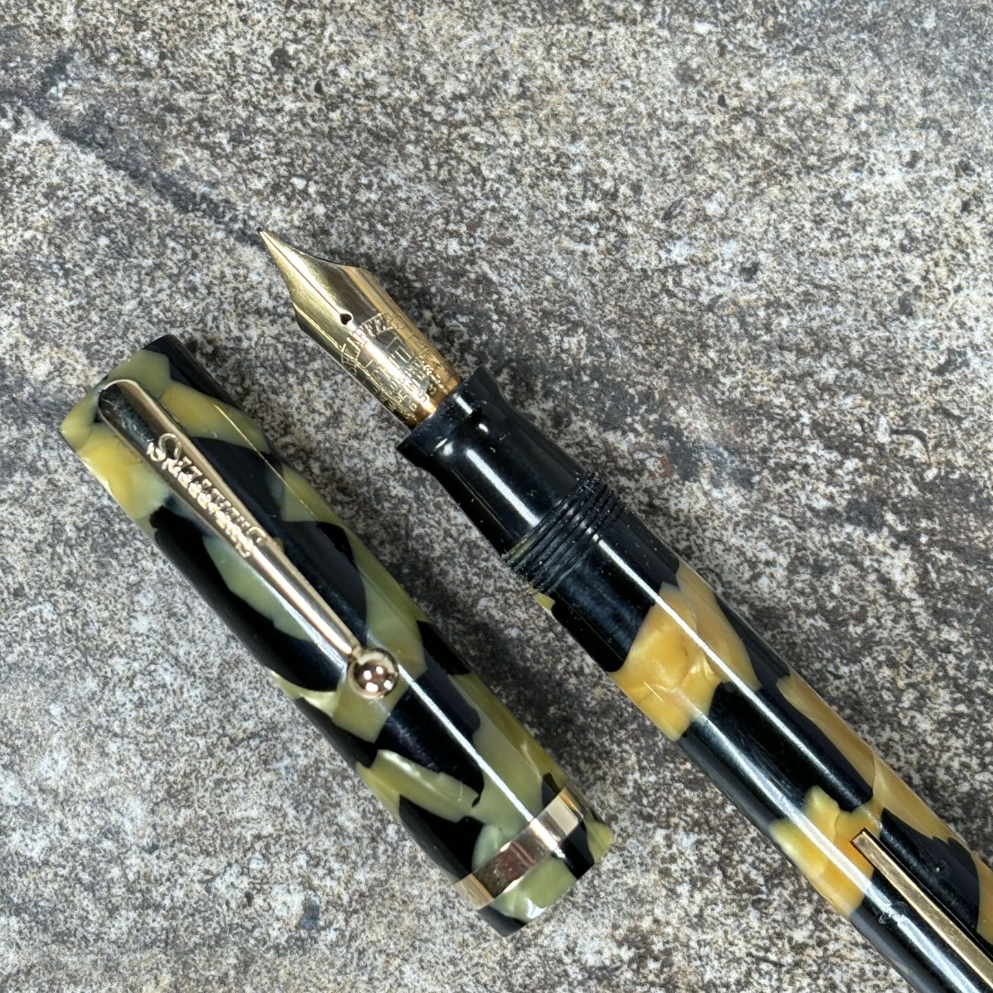 Sheaffer Flat Top Lifetime Fountain Pen, Oversized Black and Pearl with a Large Lifetime 14K Medium Nib and Gold filled Trim Ozark Pen Shop