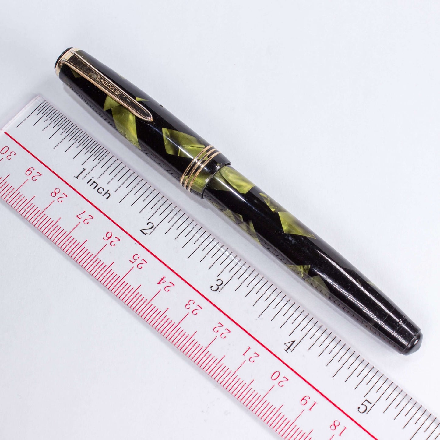 Parker Challenger Fountain Pen, Green Marbled, Gold Filled Clip and three Cap Bands, Button Filler, 14K Gold Nib Ozark Pen Shop