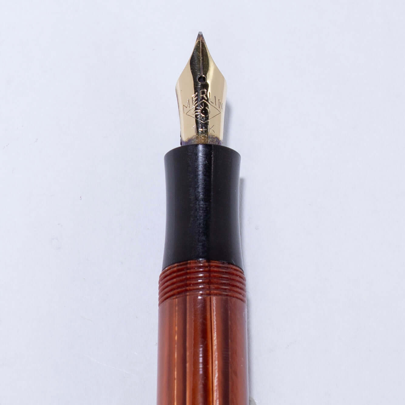 Merlin 33 Fountain Pen, Rootbeer Cap and Barrel, 14K Merlin Nib, Flexible, Button Filler with New Sac Installed Ozark Pen Shop