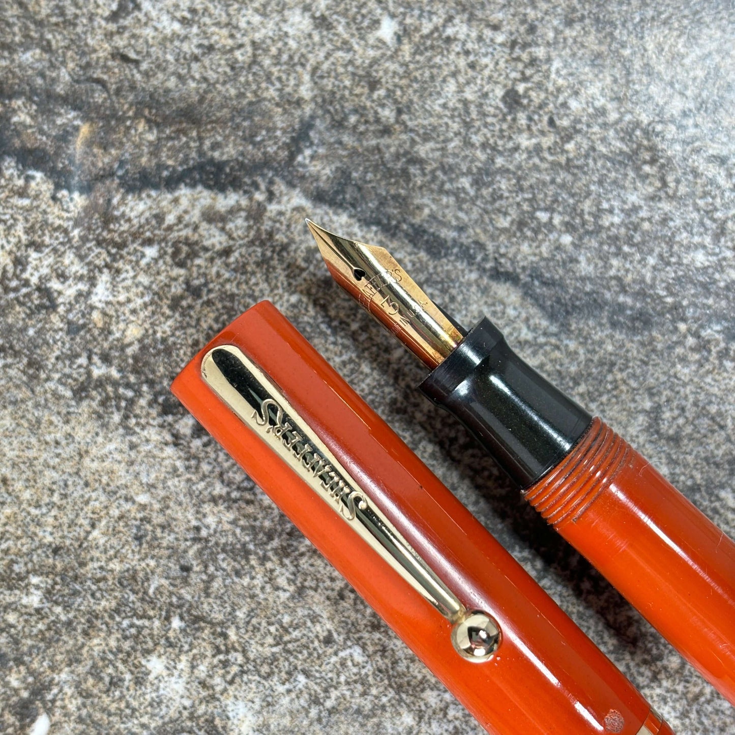 Sheaffer Flat Top 46 Special. Coral with Gold filled trim. Fine #3 14K nib. Ozark Pen Shop