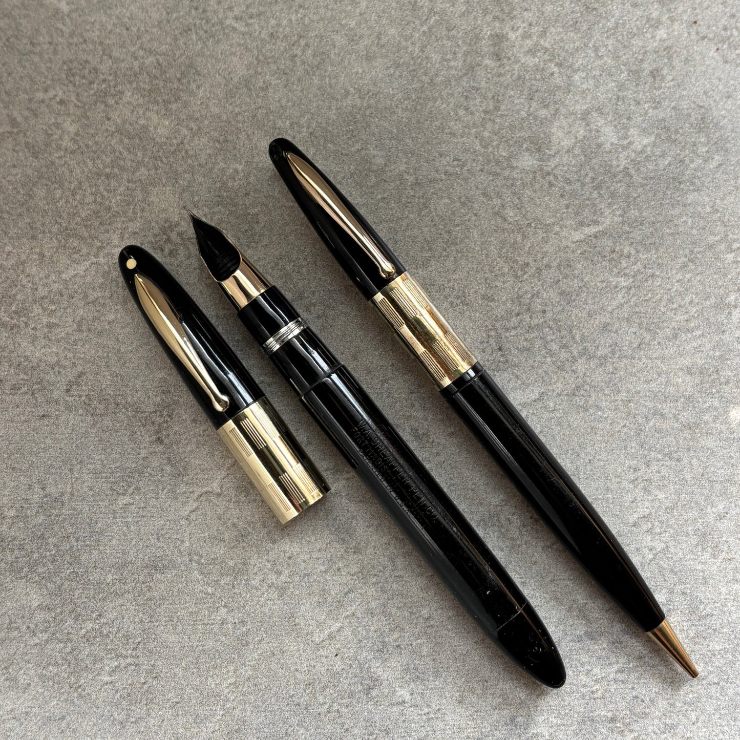 Sheaffer Triumph Vac-fil, Pen/Pencil Set, Two-tone Medium Nib, Extra Wide Band