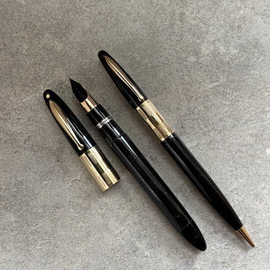 Sheaffer Triumph Vac-fil, Pen/Pencil Set, Two-tone Medium Nib, Extra Wide Band