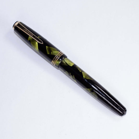Parker Challenger Fountain Pen, Green Marbled, Gold Filled Clip and three Cap Bands, Button Filler, 14K Gold Nib Ozark Pen Shop