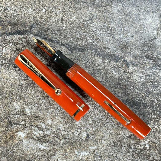 Sheaffer Flat Top 46 Special. Coral with Gold filled trim. Fine #3 14K nib. Ozark Pen Shop