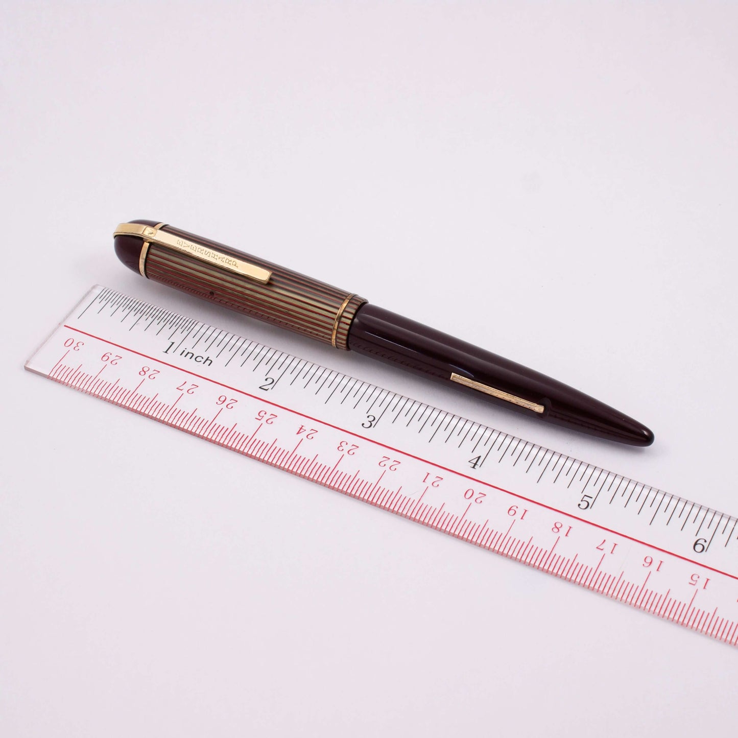 Wahl-Eversharp Skyline Fountain Pen, Burgundy Barrel, Red-Green Striated Cap, Gold Filled Trim, Extra Fine 14K Nib Ozark Pen Shop