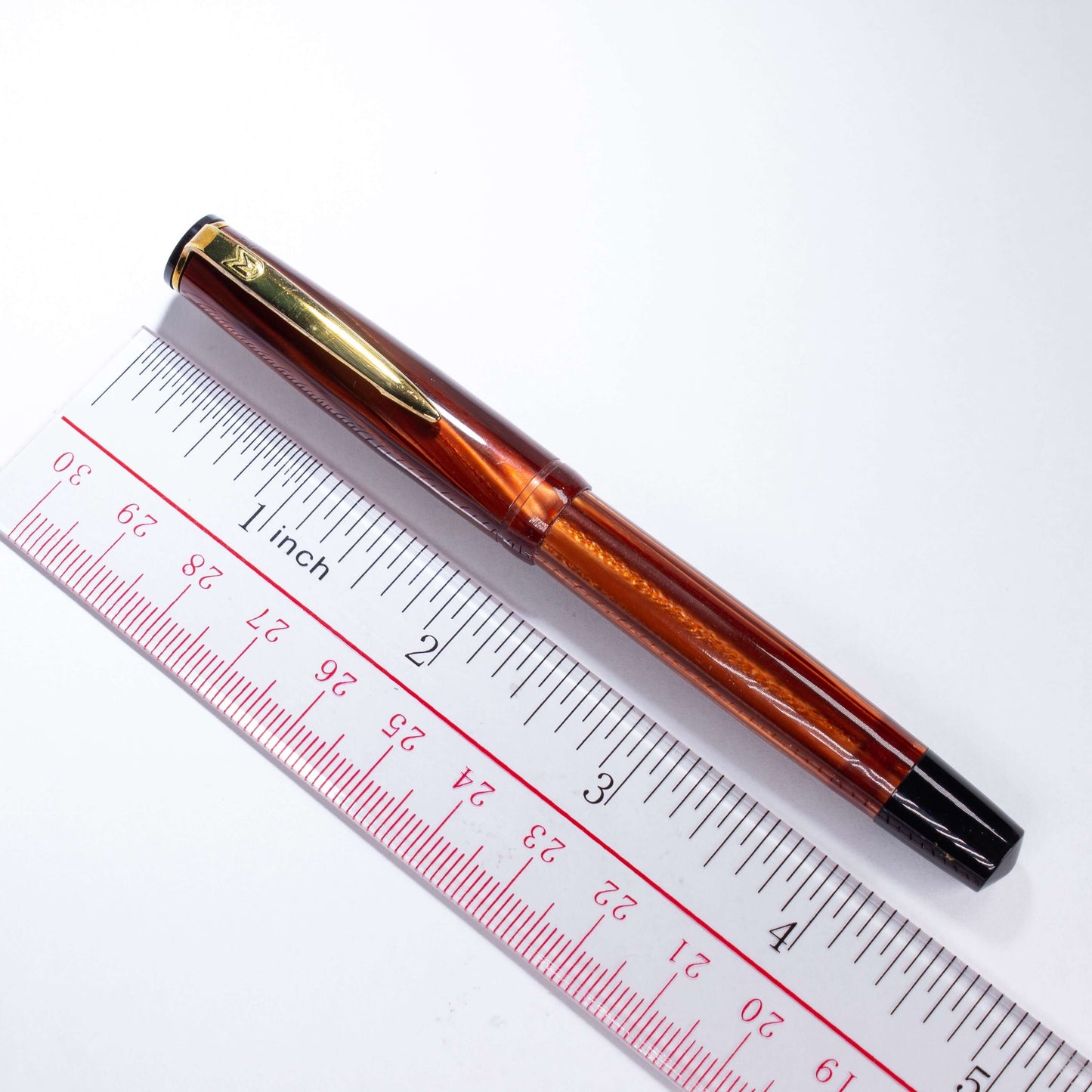 Merlin 33 Fountain Pen, Rootbeer Cap and Barrel, 14K Merlin Nib, Flexible, Button Filler with New Sac Installed Ozark Pen Shop