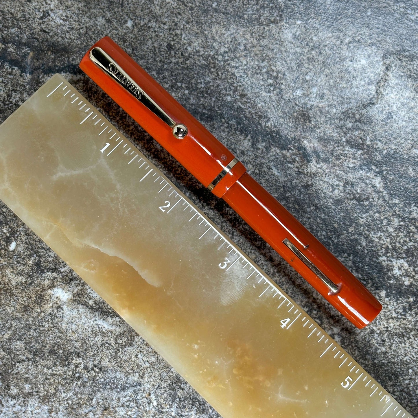 Sheaffer Flat Top 46 Special. Coral with Gold filled trim. Fine #3 14K nib. Ozark Pen Shop