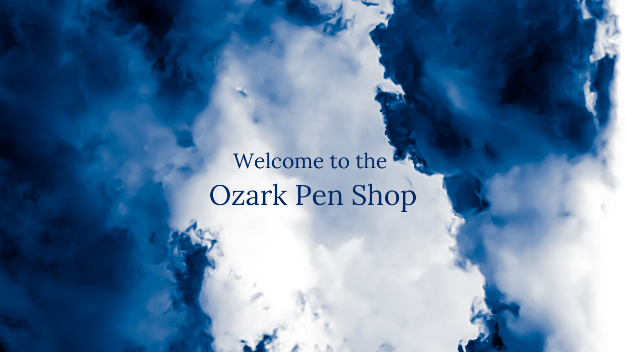 Welcome to Ozark Pens shop on blue background