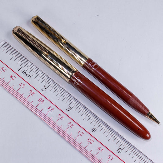Parker VS Fountain Pen/Pencil Set, Rust, Button Filler, 14K Gold Filled Caps, Stickered Ozark Pen Shop