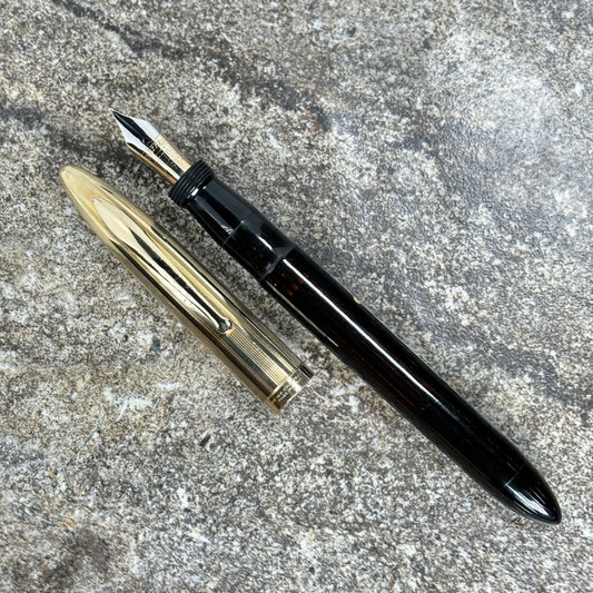 Sheaffer Crest, Restored Vac- Filler, Black with Gold Filled Cap, 14K Two-tone Nib Ozark Pen Shop