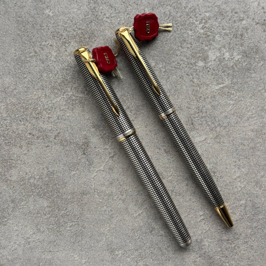 Restored Parker Sonnet, Sterling Silver Cisele, Fountain Pen/Ballpoint Set