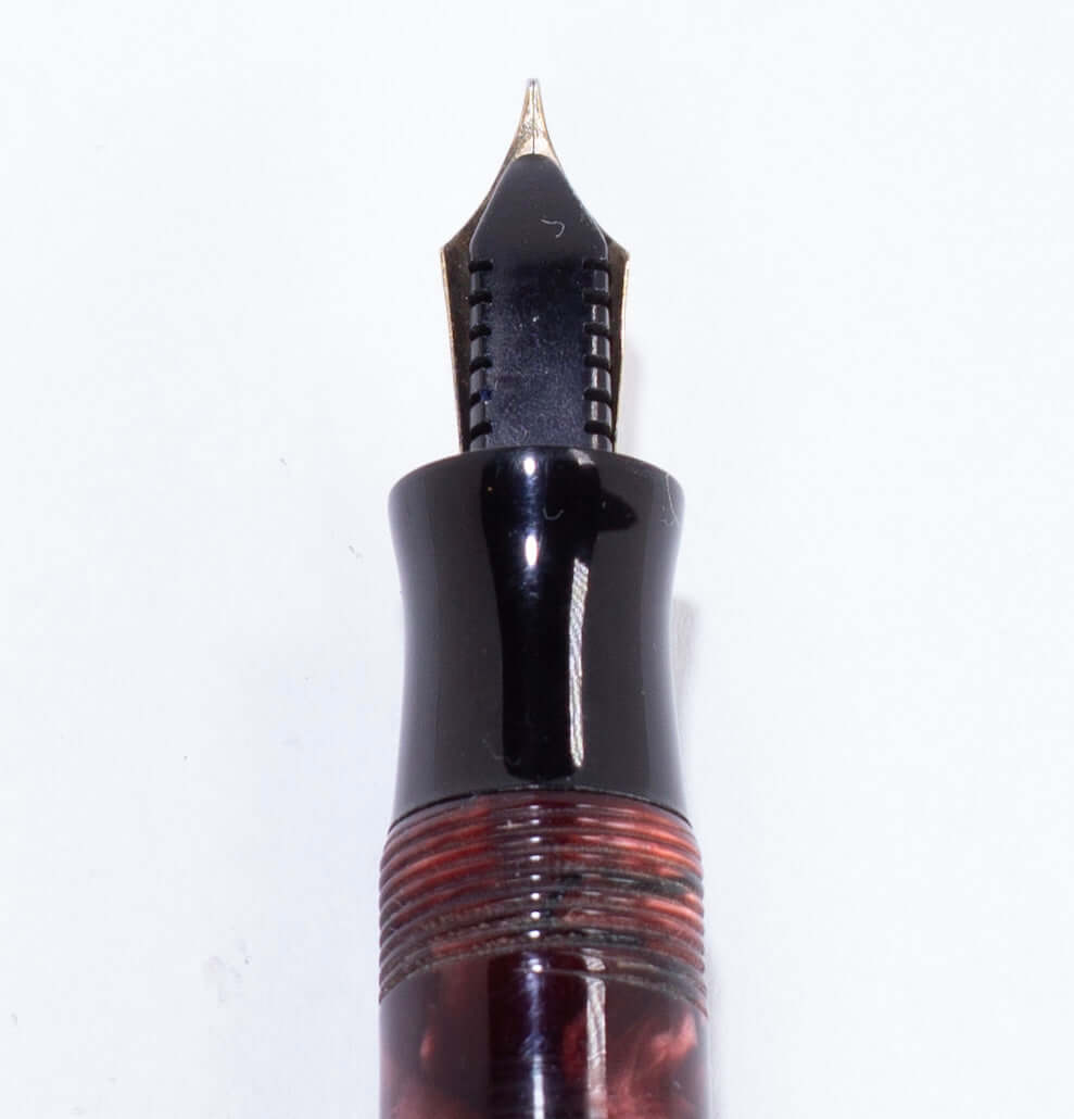 Parker Challenger Fountain Pen, Red Marbled, Button Filler, 14K Gold Nib Ozark Pen Shop