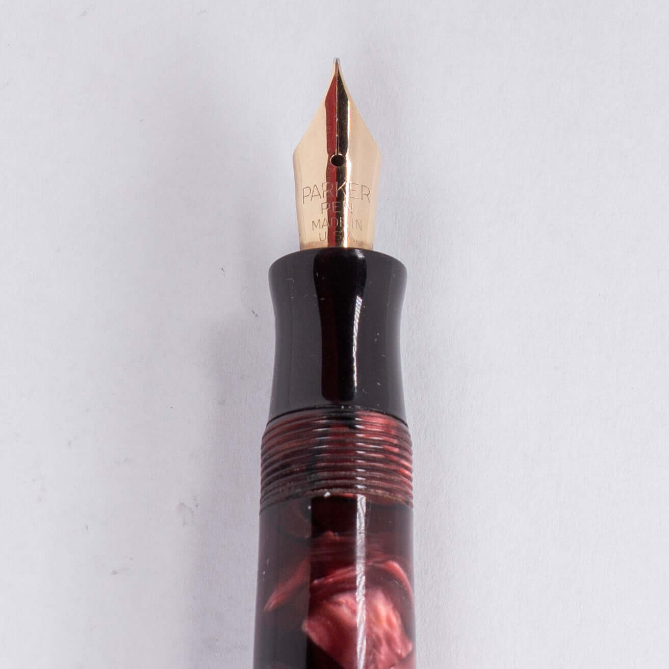 Parker Challenger Fountain Pen, Red Marbled, Button Filler, 14K Gold Nib Ozark Pen Shop