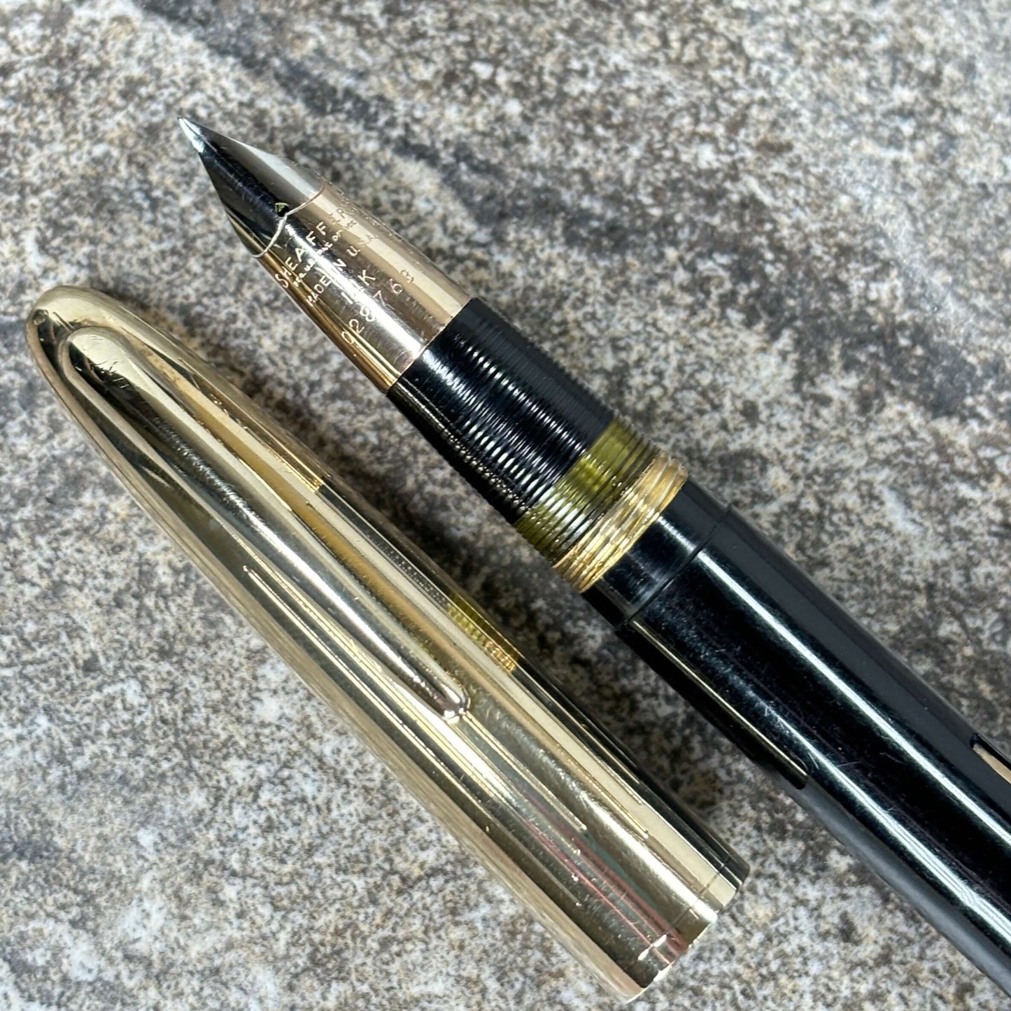 Sheaffer Crest Lever Filler, Black with Gold Filled Cap, Fine 14K Triumph Nib Ozark Pen Shop